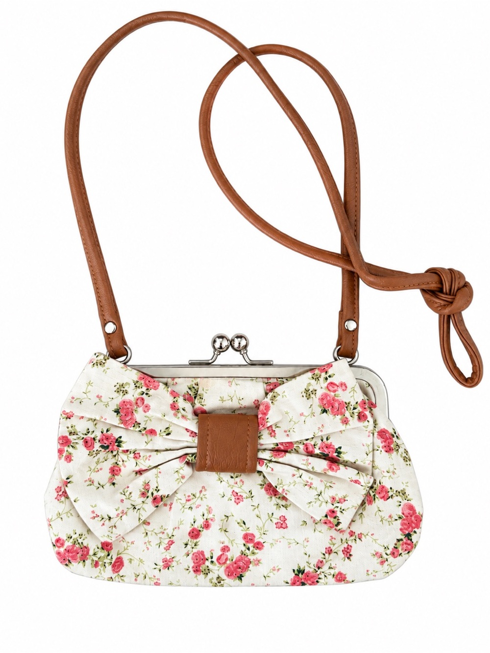 American Eagle Floral Bow Kiss Lock Crossbody Purse Cottagecore Shabby Chic